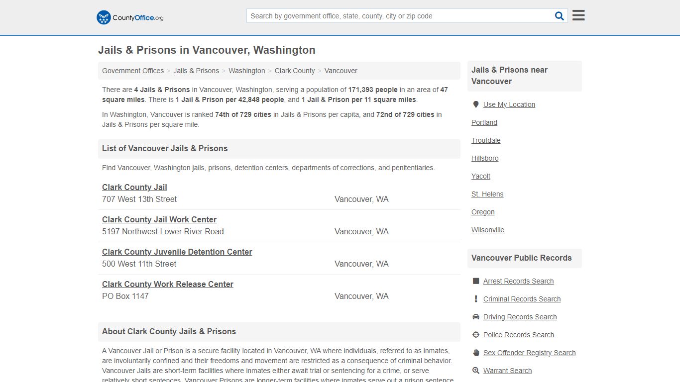 Jails & Prisons - Vancouver, WA (Inmate Rosters & Records) - County Office